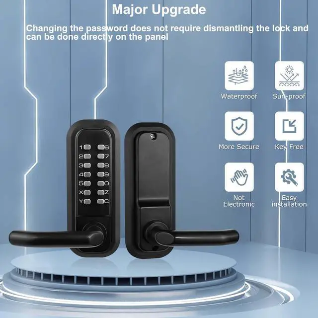 Alt view image 4 of 7 - Outdoor Keyless Lock with Adjustable Deadlatch 2-3/8'' and 2-3/4'',Mechanical Combination Door Lock with Keypad, Sunscreen Waterproof Keyless Gate Locks for Outdoor Fence with Handle (Black)