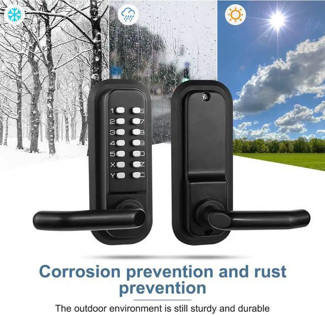 Alt view image 5 of 7 - Outdoor Keyless Lock with Adjustable Deadlatch 2-3/8'' and 2-3/4'',Mechanical Combination Door Lock with Keypad, Sunscreen Waterproof Keyless Gate Locks for Outdoor Fence with Handle (Black)