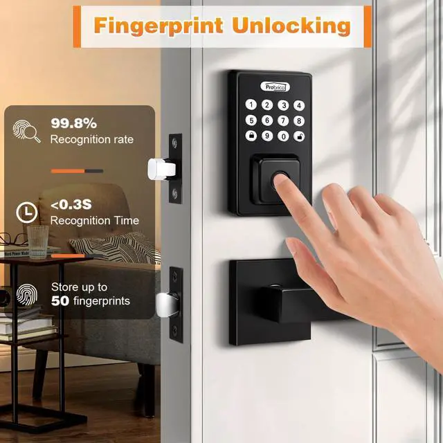 Alt view image 4 of 6 - Keyless Entry Door Lock with Handle, Smart Locks for Front Door, Black Keypad Door Lock with Handle Fingerprint Lock, Electronic Keypad Deadbolt Lever, App Control, Auto Lock