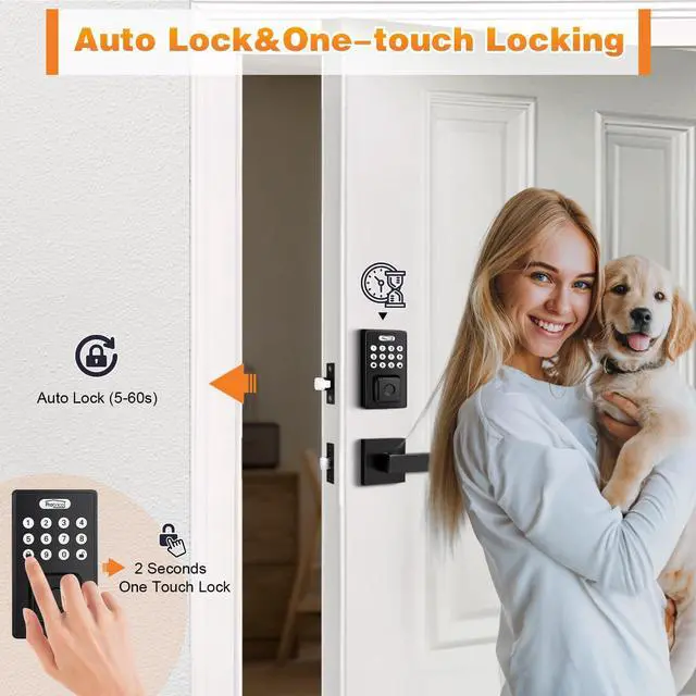 Alt view image 6 of 6 - Keyless Entry Door Lock with Handle, Smart Locks for Front Door, Black Keypad Door Lock with Handle Fingerprint Lock, Electronic Keypad Deadbolt Lever, App Control, Auto Lock