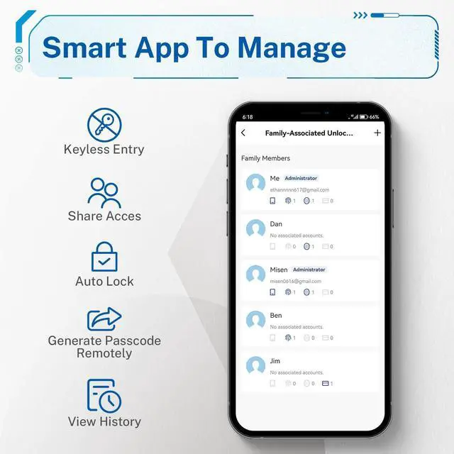 Alt view image 3 of 7 - Keypad Smart Door Lock with Handle: Keyless Entry Door Lock - Smart Lock for Front Door - Electronic Door Lock with Keypad for Exterior Door - Deadbolt Lever Alternative - Easy Installation