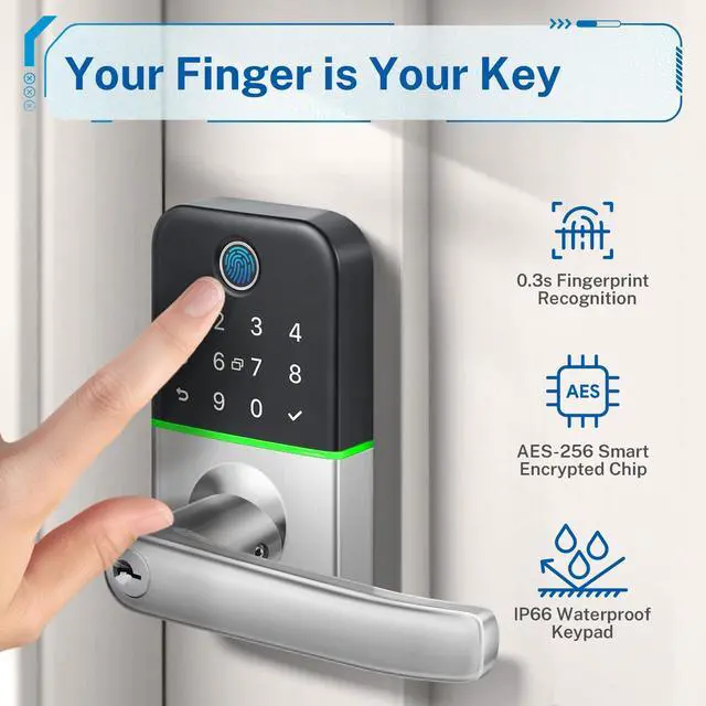 Alt view image 4 of 7 - Keypad Smart Door Lock with Handle: Keyless Entry Door Lock - Smart Lock for Front Door - Electronic Door Lock with Keypad for Exterior Door - Deadbolt Lever Alternative - Easy Installation