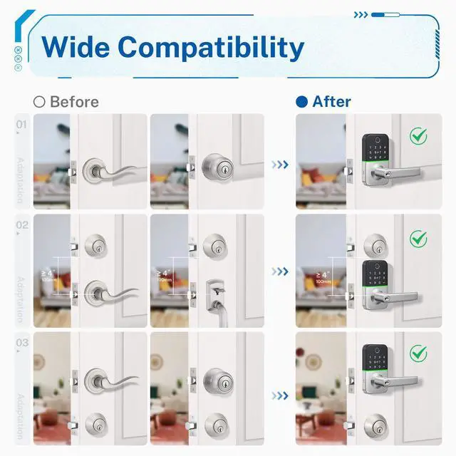 Alt view image 5 of 7 - Keypad Smart Door Lock with Handle: Keyless Entry Door Lock - Smart Lock for Front Door - Electronic Door Lock with Keypad for Exterior Door - Deadbolt Lever Alternative - Easy Installation
