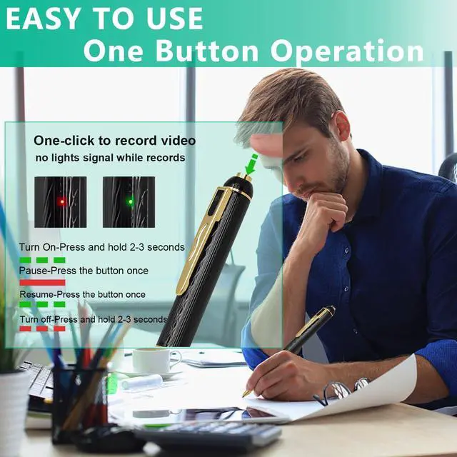 Alt view image 4 of 5 - 128G Hidden Camera, 1080P Camera Pen, Body Cameras, Mini Nanny Cam with 300 Minutes Video Loop Recording, Secret Camera-One Button Wireless Security Camera for Home