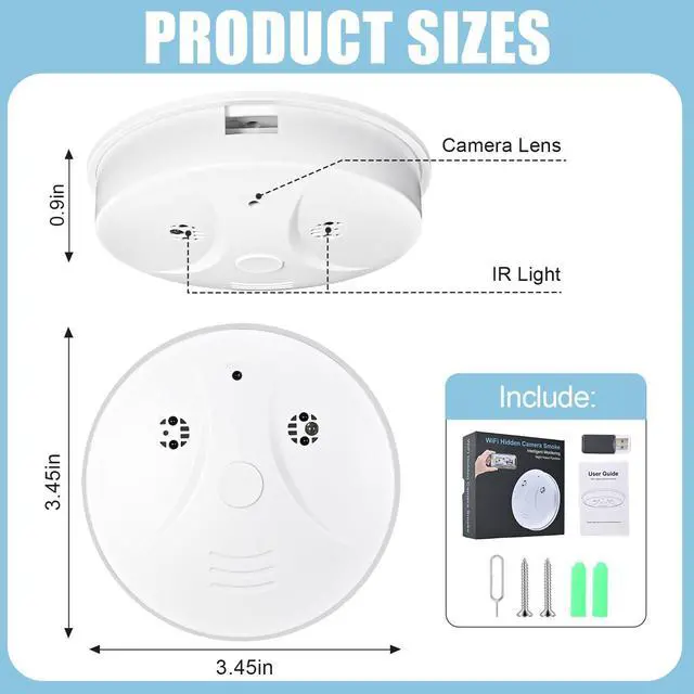 Alt view image 7 of 7 - Smoke Detector Hidden Camera Spy Camera Nanny Cam for Home, Office and Business Security with Wi-Fi HD 1080P Connectivity