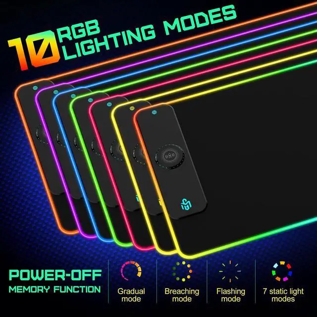 Alt view image 5 of 7 - Wireless Charging RGB Gaming Mouse Pad 15W, LED Mouse Mat 900x400x4MM, 10 Light Modes Extra Large Mousepad Non-Slip Rubber Base Computer Keyboard Mat for Gaming, MacBook, PC, Laptop, Desk