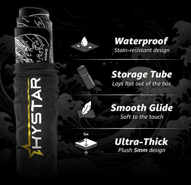 Alt view image 2 of 7 - ® Extended Gaming Mouse Pad | XXL 36" x 16" | 5mm Thick, Waterproof Surface, Smooth Polyester Fabric, and Natural Rubber Base | The Great Wave (Black)