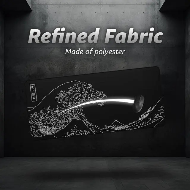 Alt view image 3 of 7 - ® Extended Gaming Mouse Pad | XXL 36" x 16" | 5mm Thick, Waterproof Surface, Smooth Polyester Fabric, and Natural Rubber Base | The Great Wave (Black)