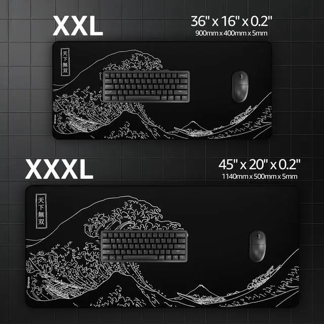 Alt view image 7 of 7 - ® Extended Gaming Mouse Pad | XXL 36" x 16" | 5mm Thick, Waterproof Surface, Smooth Polyester Fabric, and Natural Rubber Base | The Great Wave (Black)