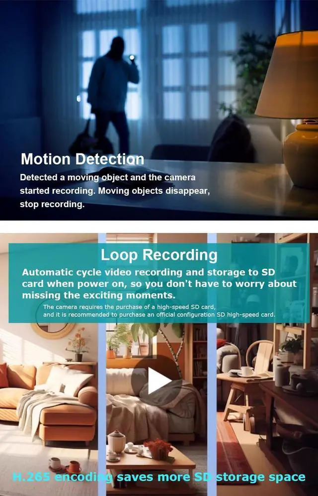 Alt view image 4 of 7 - 2025 Upgraded 4K WiFi Nanny Cam Hidden Camera with Night Vision,Wireless Outlet Charger Spy Camera,Motion Detection|SD Storage Indoor Camera for Pet|Home|Office-Black