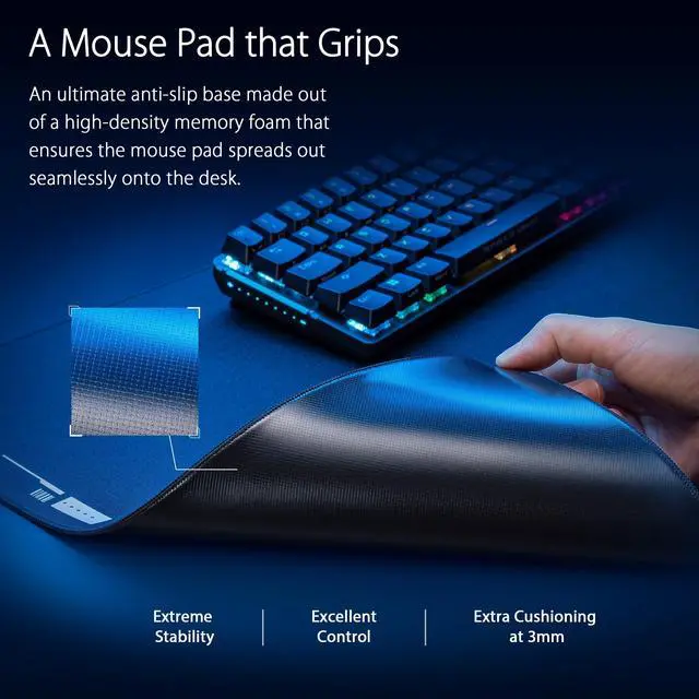 Alt view image 2 of 7 - ROG Hone Ace XXL Gaming Mouse Pad 35.4 x 15.7", (XXL Size), Extra-Cushioning, Table-Sized for Wide, Smooth Glide and Control, Water/Oil/Dust-Resistant, Extra-Soft Non-Slip Rubber Base - Black