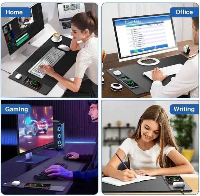 Alt view image 4 of 7 - Magnetic Wireless Charging Mouse Pad, 31.5"x15.8" Large Gaming Desk Mat for Keyboard/Laptop, Non-Slip Base & 20W PD Adapter, Waterproof Ultra-Smooth Surface Mousepad for Gamer, Office & Home, Black