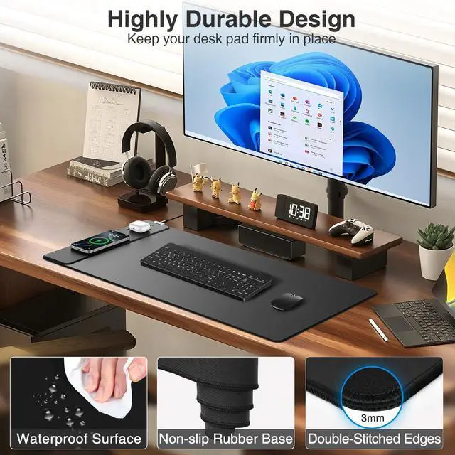 Alt view image 6 of 7 - Magnetic Wireless Charging Mouse Pad, 31.5"x15.8" Large Gaming Desk Mat for Keyboard/Laptop, Non-Slip Base & 20W PD Adapter, Waterproof Ultra-Smooth Surface Mousepad for Gamer, Office & Home, Black