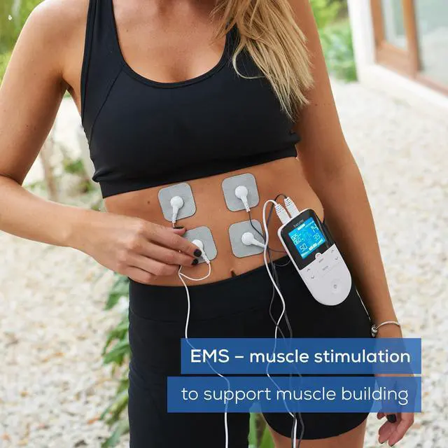 Alt view image 3 of 7 - EM49 Digital TENS & EMS Device for Pain Relief and Muscle Stimulation, 15 TENS Programs, 35 EMS Programs, 2 Adjustable Channels with 4 Self-Adhesive Electrodes