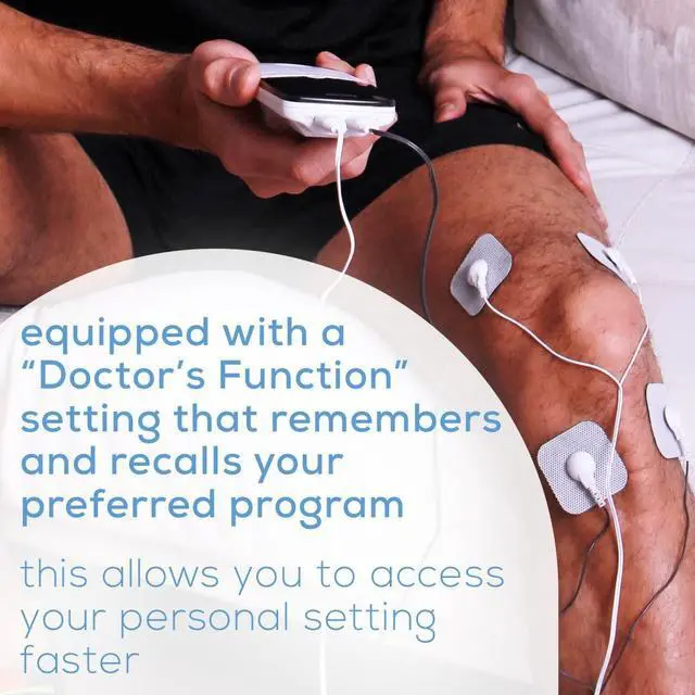 Alt view image 6 of 7 - EM49 Digital TENS & EMS Device for Pain Relief and Muscle Stimulation, 15 TENS Programs, 35 EMS Programs, 2 Adjustable Channels with 4 Self-Adhesive Electrodes