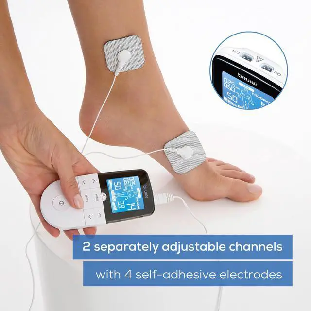 Alt view image 5 of 7 - EM49 Digital TENS & EMS Device for Pain Relief and Muscle Stimulation, 15 TENS Programs, 35 EMS Programs, 2 Adjustable Channels with 4 Self-Adhesive Electrodes
