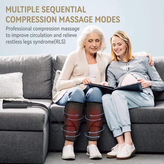 Alt view image 3 of 7 - Leg Massager with Heat Air Compression Calf Massager for Circulation Helpful for Pain Relief RLS Edema and Muscles Relaxation - Great Gift for Wife Mom