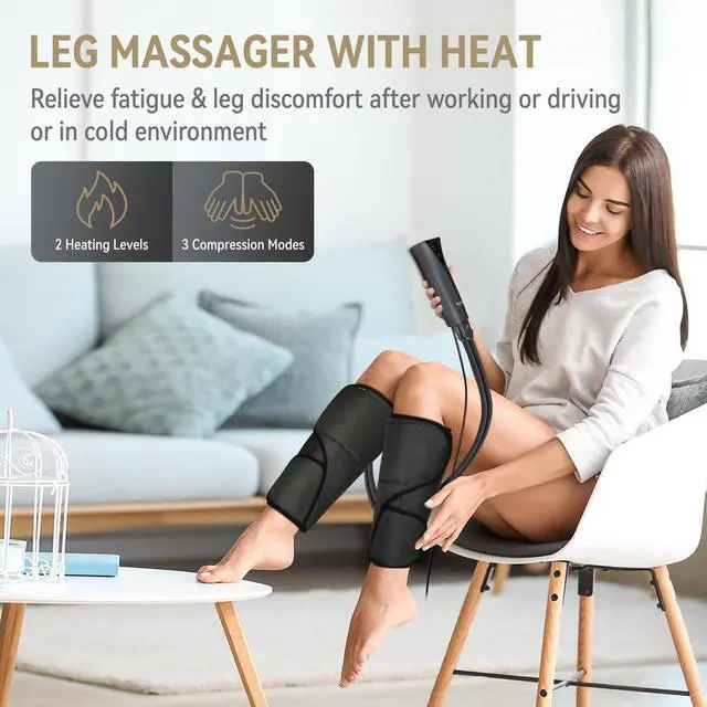 Alt view image 2 of 7 - Leg Massager with Heat Air Compression Calf Massager for Circulation Helpful for Pain Relief RLS Edema and Muscles Relaxation - Great Gift for Wife Mom