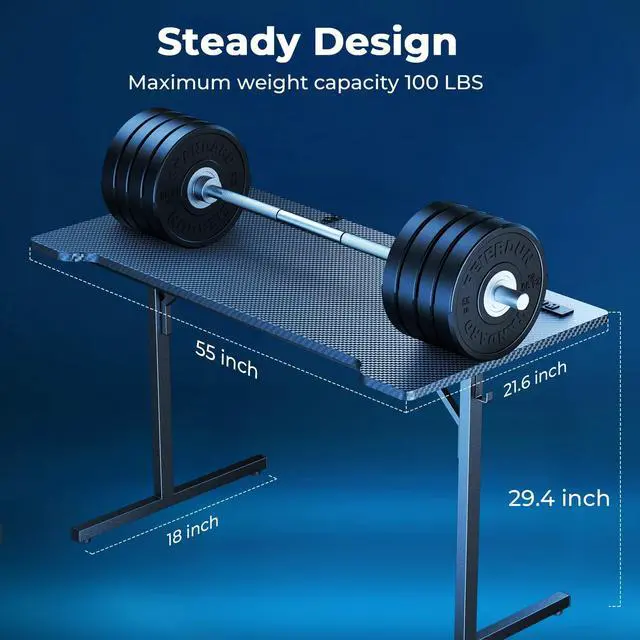 Alt view image 2 of 7 - Small Gaming Desk with LED Lights & Power Outlets, 55 Inch Computer Desk with Monitor Stand, PC Gaming Table with Carbon Fiber, Black