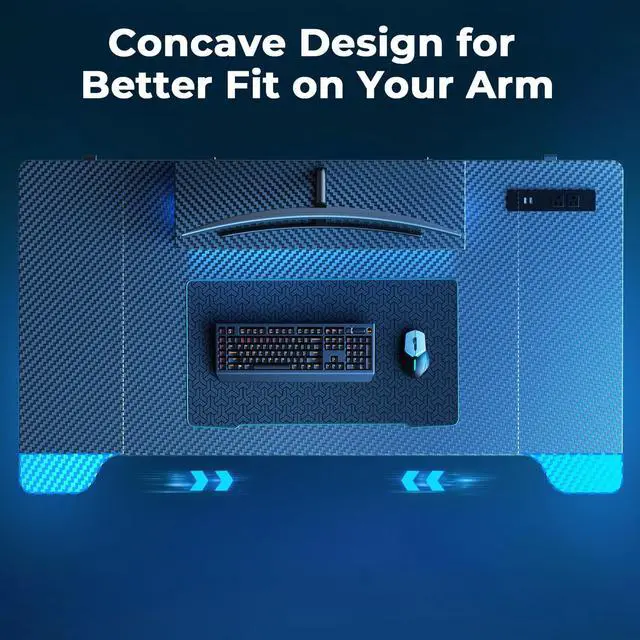 Alt view image 4 of 7 - Small Gaming Desk with LED Lights & Power Outlets, 55 Inch Computer Desk with Monitor Stand, PC Gaming Table with Carbon Fiber, Black