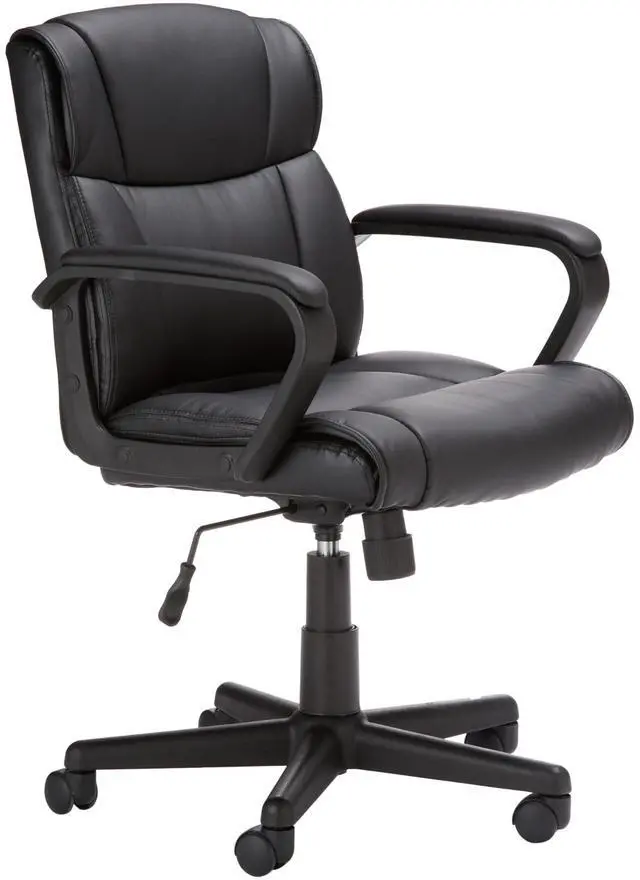 Main image of Office Computer Task Desk Chair with Padded Armrests, Mid-Back, Adjustable, 360 Swivel, Rolling, 275 Pound Capacity, 24.2"D x 24"W x 34.8"H, Black Faux Leather