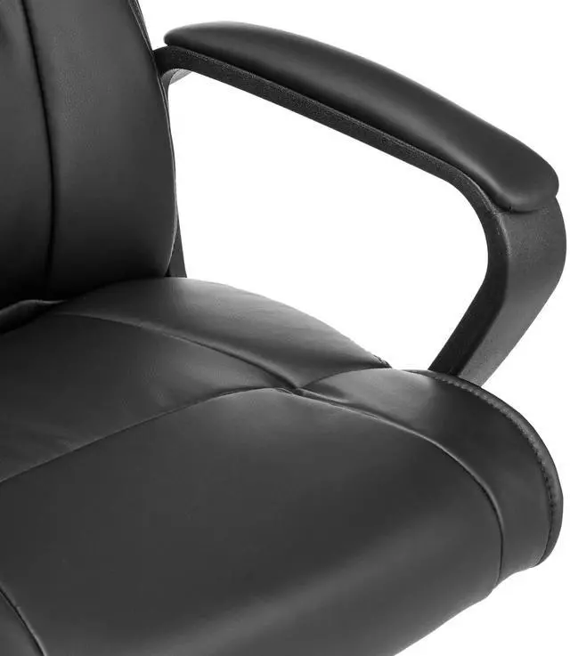 Alt view image 3 of 3 - Office Computer Task Desk Chair with Padded Armrests, Mid-Back, Adjustable, 360 Swivel, Rolling, 275 Pound Capacity, 24.2"D x 24"W x 34.8"H, Black Faux Leather