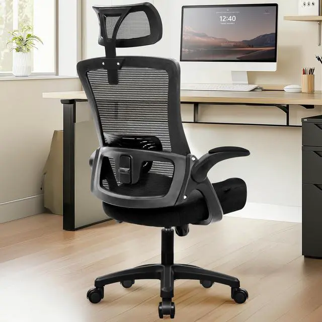 Main image of Ergonomic Office Desk Chair High Back Computer Gaming Mesh Chair with Comfy Task Adjustable Arms Lumbar Support Headrest Swivel for Home Office (Black)