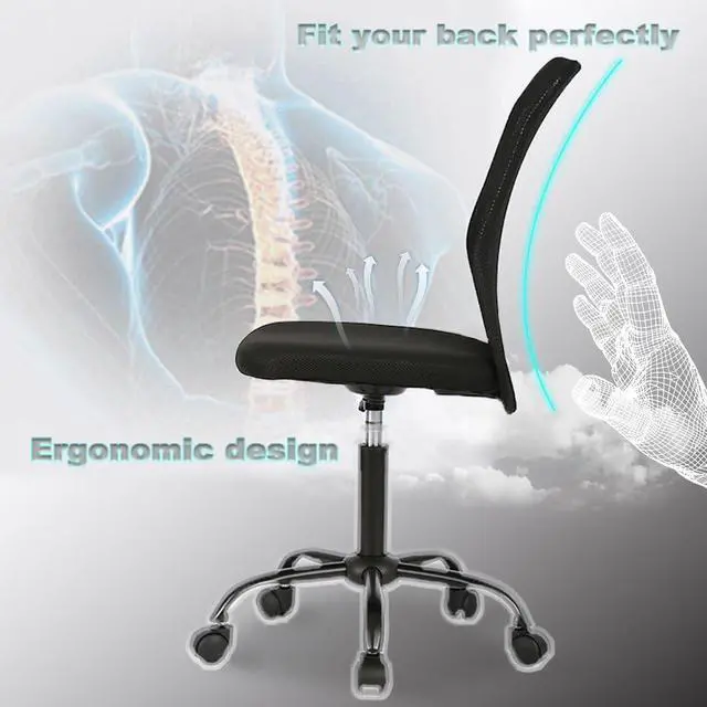 Alt view image 4 of 7 - Ergonomic Office Chair Desk Chair Mesh Computer Chair Armless Back Support Modern Executive Rolling Swivel Chair with Lumbar SupportBlack