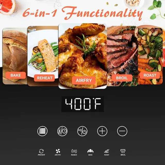 Alt view image 2 of 7 - Digital Air Fryer 6qt with Window Up - 6 QT Big Airfryer 6-in-1 Presets Preheat Airfry Reheat Bake Roist Broil 400°F Airfrier 85% Oil Less,Nonstick Dishwasher-Safe Parts, Automatic Shutoff