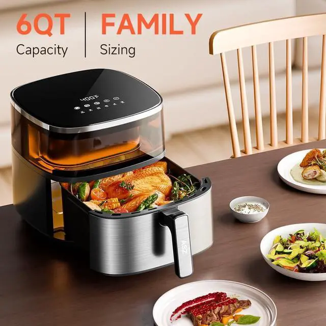 Alt view image 3 of 7 - Digital Air Fryer 6qt with Window Up - 6 QT Big Airfryer 6-in-1 Presets Preheat Airfry Reheat Bake Roist Broil 400°F Airfrier 85% Oil Less,Nonstick Dishwasher-Safe Parts, Automatic Shutoff