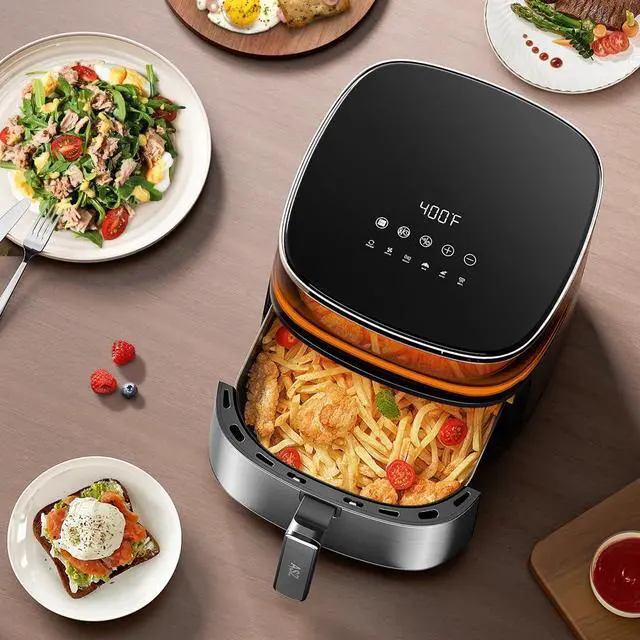 Alt view image 4 of 7 - Digital Air Fryer 6qt with Window Up - 6 QT Big Airfryer 6-in-1 Presets Preheat Airfry Reheat Bake Roist Broil 400°F Airfrier 85% Oil Less,Nonstick Dishwasher-Safe Parts, Automatic Shutoff