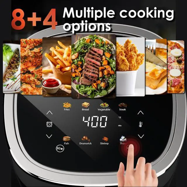 Alt view image 3 of 7 - 4QT Compact Air Fryer, 9-in-1 with Smart Digital Color TouchScreen Air Fryers View Window, Air Fry, Roast, Bake, Broil, Reheat, Dehydrate, 12 Presets,Less Oil Nonstick & Dishwasher Safe Basket
