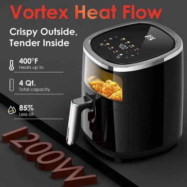 Alt view image 5 of 7 - 4QT Compact Air Fryer, 9-in-1 with Smart Digital Color TouchScreen Air Fryers View Window, Air Fry, Roast, Bake, Broil, Reheat, Dehydrate, 12 Presets,Less Oil Nonstick & Dishwasher Safe Basket