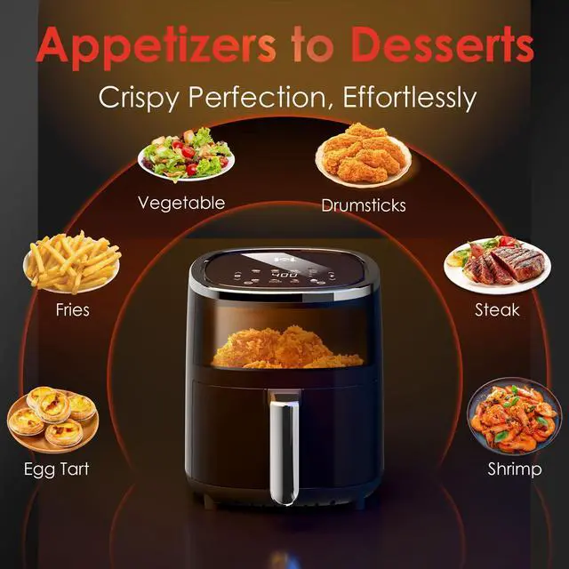 Alt view image 4 of 7 - 4QT Compact Air Fryer, 9-in-1 with Smart Digital Color TouchScreen Air Fryers View Window, Air Fry, Roast, Bake, Broil, Reheat, Dehydrate, 12 Presets,Less Oil Nonstick & Dishwasher Safe Basket