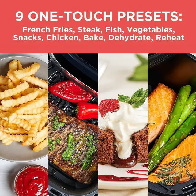 Alt view image 2 of 6 - Purifry 4QT Air Fryer, Timer with Auto Shut-off and Shake Reminder, Digital LED Touchscreen and 9 Presets, 1300W up to 400 F, Dishwasher Safe Parts