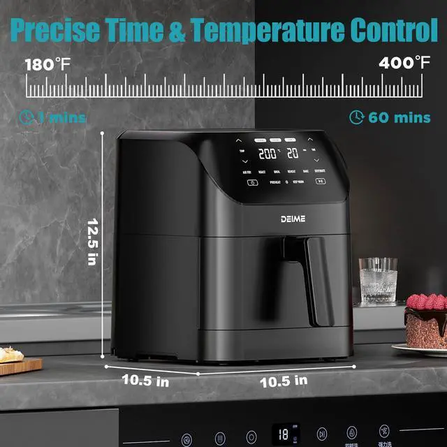 Alt view image 3 of 6 - Air Fryer 6.2 QT Large Capacity Oilless Hot Air Fryers Oven 1500W Healthy Cooker with 8 Presets, Digital LCD Touch Screen, Visual Cooking Window, Non-Stick Basket, Included Recipe (Black-M)