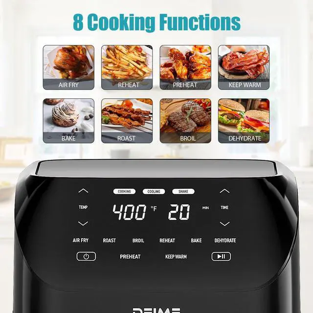 Alt view image 2 of 6 - Air Fryer 6.2 QT Large Capacity Oilless Hot Air Fryers Oven 1500W Healthy Cooker with 8 Presets, Digital LCD Touch Screen, Visual Cooking Window, Non-Stick Basket, Included Recipe (Black-M)