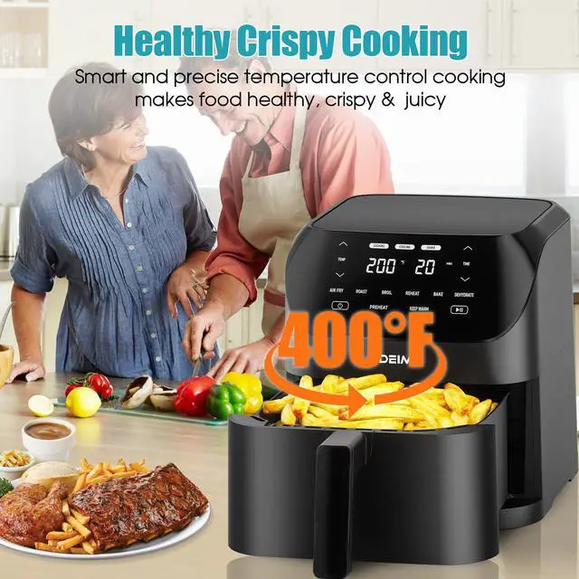 Alt view image 5 of 6 - Air Fryer 6.2 QT Large Capacity Oilless Hot Air Fryers Oven 1500W Healthy Cooker with 8 Presets, Digital LCD Touch Screen, Visual Cooking Window, Non-Stick Basket, Included Recipe (Black-M)