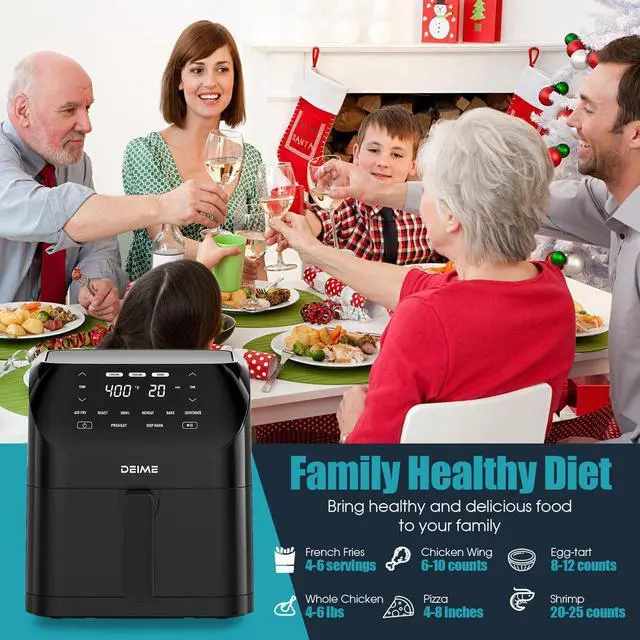 Alt view image 6 of 6 - Air Fryer 6.2 QT Large Capacity Oilless Hot Air Fryers Oven 1500W Healthy Cooker with 8 Presets, Digital LCD Touch Screen, Visual Cooking Window, Non-Stick Basket, Included Recipe (Black-M)