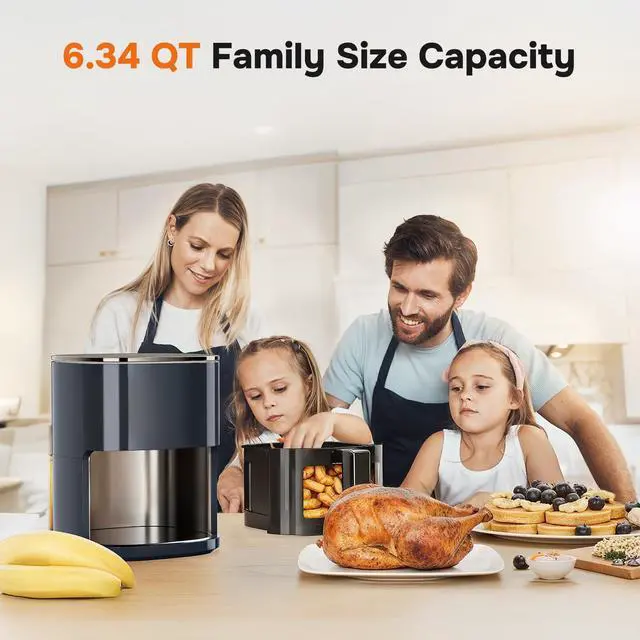 Alt view image 2 of 7 - Air Fryer - 6.34 QT Digital Airfryer with Visible Window, 12 Presets Functions, Nonstick and Dishwasher-Safe Basket, 1700W, Gray