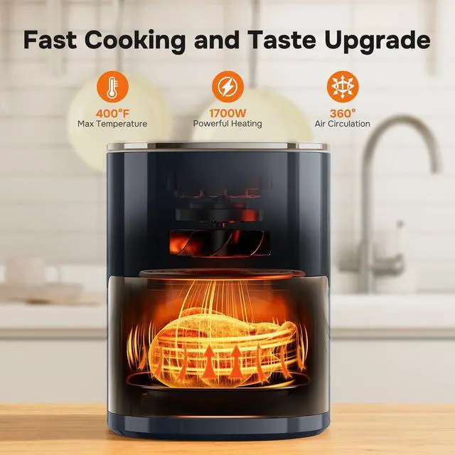 Alt view image 4 of 7 - Air Fryer - 6.34 QT Digital Airfryer with Visible Window, 12 Presets Functions, Nonstick and Dishwasher-Safe Basket, 1700W, Gray