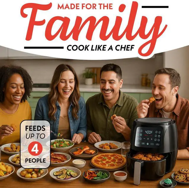 Alt view image 5 of 7 - Air Fryer Oven Digital Display 4 Quart Large AirFryer Cooker 12 1-Touch Cooking Presets, Black and Stainless Steel Accents Fry Force GAF486