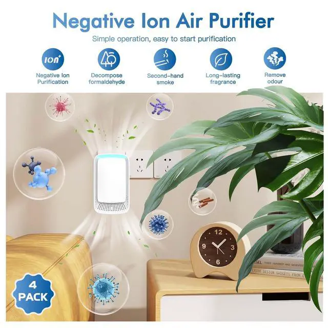 Alt view image 2 of 7 - Plug In Air Ionizers - Negative Ion Technology Air Purifier - Quiet Operation Air Freshener for Home, Bedroom, Office, Garage Room - Portable Air Purifiers Odor,Pets Smell - Air Cleaner White (4 Pack