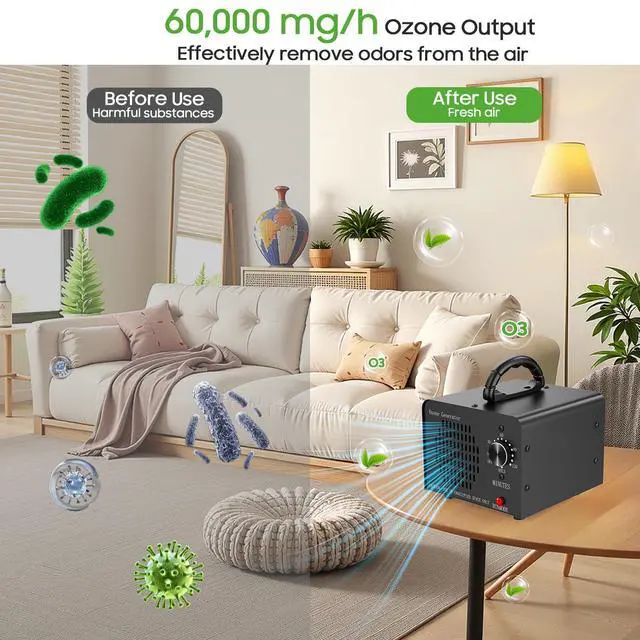 Alt view image 2 of 6 - Ozone Generator Machine 80,000mg/h, High Capacity Ozone Odor Eliminator Removal Air Purifier for Home Car Pet & Basement Odor, Suitable for Spaces up to 5,000 Square Feet, Black