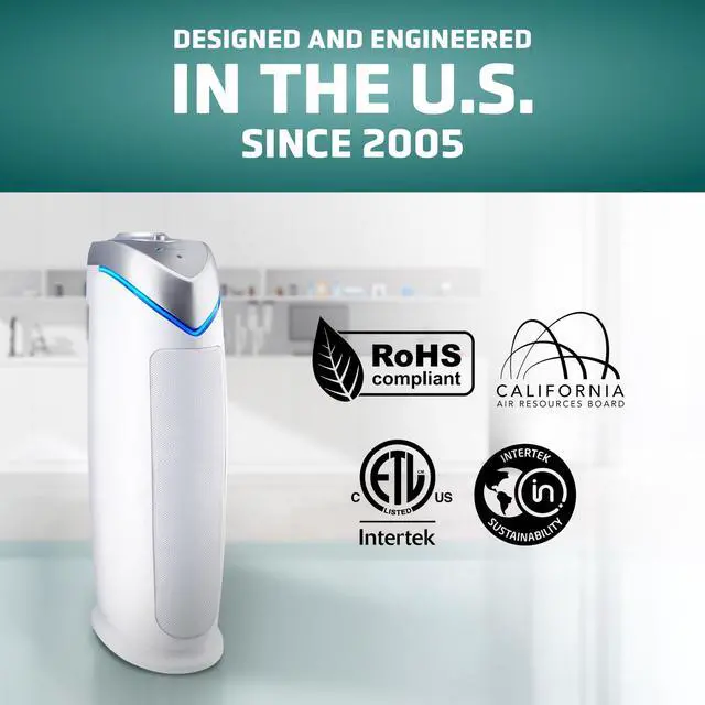 Alt view image 6 of 7 - Air Purifier for Home with HEPA Pure Filter, for Wildfire Smoke, Pet Dander, Pollen, Odors, Large Rooms Up To 743 Sq. Ft., Removes 99.97% Pollutants, UV-C Light, 22", AC4825W, White