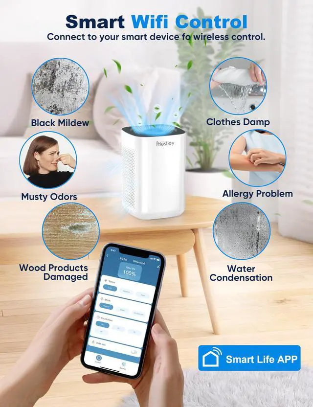 Alt view image 5 of 7 - Air Purifier for Bedroom, Home, Dorm Up to 1100Ft², Smart WiFi Air Purifiers, 3-in-1 Air Filter with HEPA Sleep Mode, Remove Dust Smoke Pollutants Odor Pet Dander