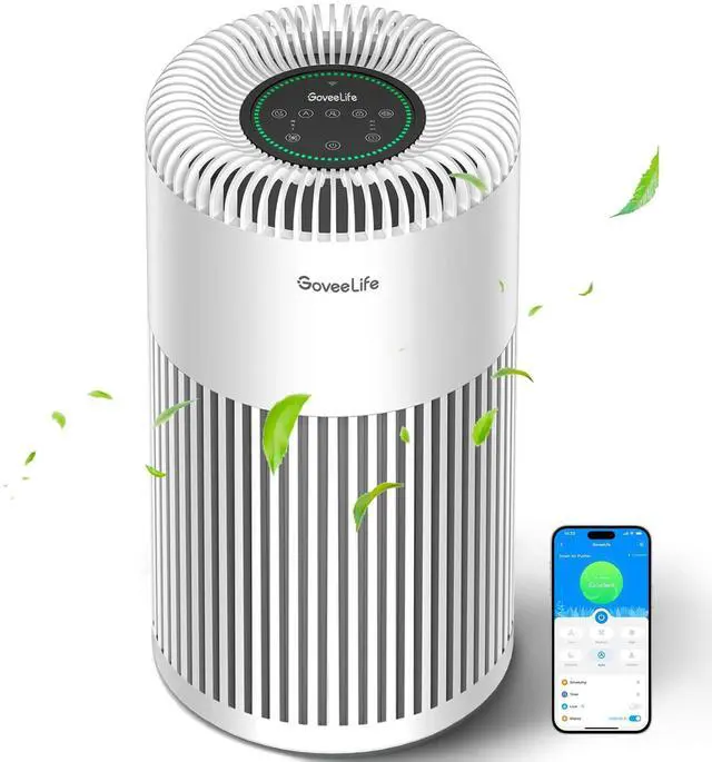 Main image of Smart Air Purifier for Home Large Room Up to 1524 sq.ft.with Washable Filter, Integrated PM 2.5 Air Quality Sensor,WiFi, Air Purifier for Smoke, Wildfire, Pet Hair,24dB, White