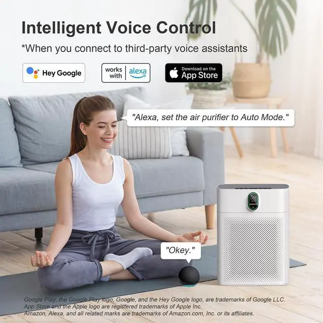 Alt view image 3 of 7 - Air Purifier for Home Large Room Bedroom Up to 1076 ft², Wi-Fi and Alexa Control, PM2.5 Air Quality Monitor, Auto Mode, HEPA Filter Removes Dust, Pollen, Smoke 1 Pack, White