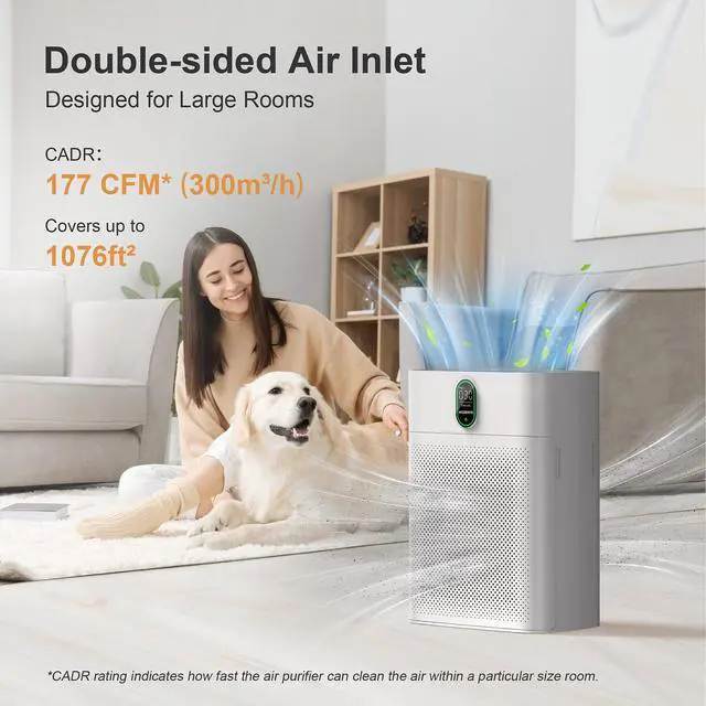 Alt view image 4 of 7 - Air Purifier for Home Large Room Bedroom Up to 1076 ft², Wi-Fi and Alexa Control, PM2.5 Air Quality Monitor, Auto Mode, HEPA Filter Removes Dust, Pollen, Smoke 1 Pack, White