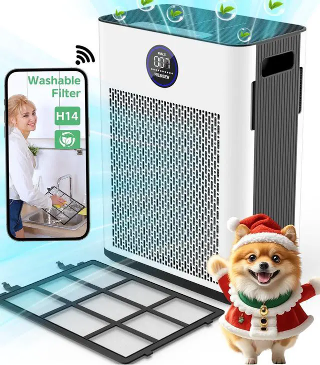 Main image of Air Purifier for Home Up to 2300ft² With H14 True HEPA Smart WiFi Control & Double-Sided Intake | 22dB Ultra Quiet for Bedroom/Pet Homes | Removes Smoke, Odors, Pollen, Dust, Dander